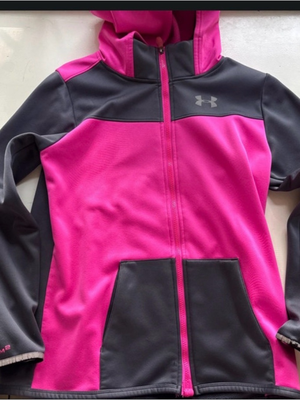 Under Armour Pink and Gray Full-Zip Hooded Cold Gear Storm 2 Jacket
